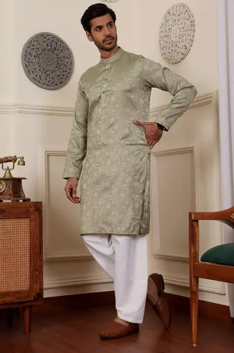 Pista viscosee fabric partywear wevon jacquard work graceful kurta payjama for men