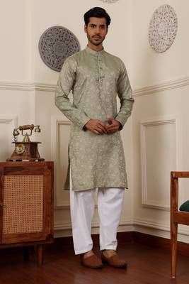 Pista viscosee fabric partywear wevon jacquard work graceful kurta payjama for men 4