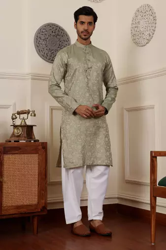 Pista viscosee fabric partywear wevon jacquard work graceful kurta payjama for men
