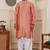 Orange viscosee fabric partywear wevon jacquard work graceful kurta payjama for men