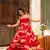 Red ethnic rayon fabric digital printed long partywear gown