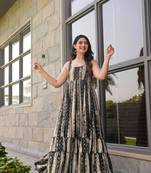 Grey ethnic rayon fabric designer digital printed long partywear gown