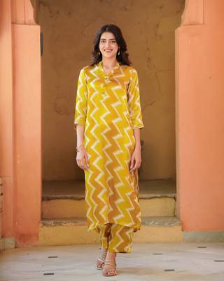 Beautiful mustard muslin readymade top bottom set 1