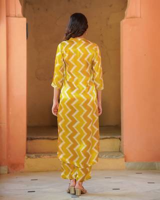 Beautiful mustard muslin readymade top bottom set 2
