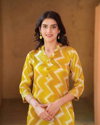 Beautiful mustard muslin readymade top bottom set 3