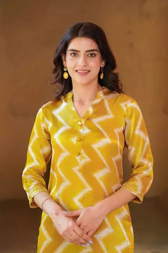 Beautiful mustard muslin readymade top bottom set