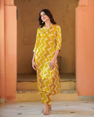 Beautiful mustard muslin readymade top bottom set 4