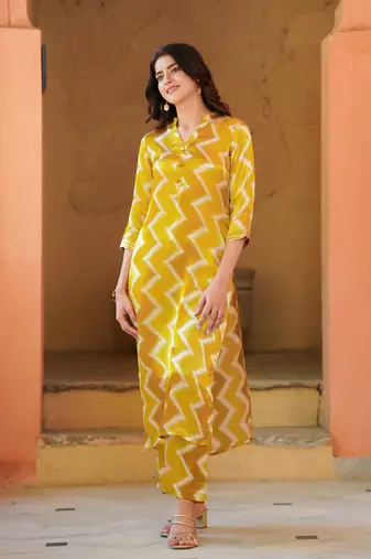 Beautiful mustard muslin readymade top bottom set