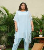 Powder blue gold embroidered kaftan set