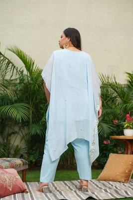 Powder blue gold embroidered kaftan set 2