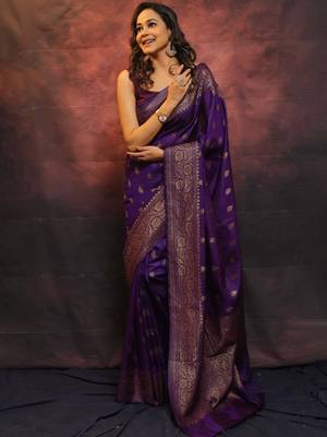 Purple Silk Blend Banarasi Woven Wedding Saree for Women 3