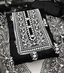Leeza store women's black organza all-over white thread embroidery unstitched kurta pant dupatta set dress material