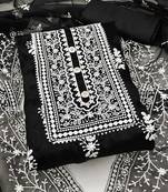 Leeza store women's black organza all-over white thread embroidery unstitched kurta pant dupatta set dress material
