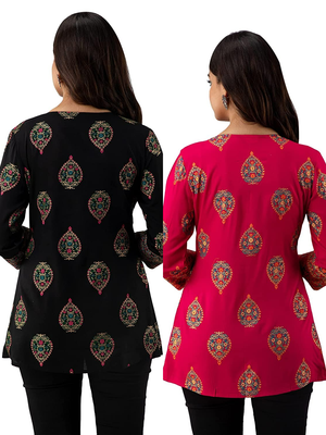 Pack of 2 indian handmade block printed rayon fabric designer tops & tunics for bottomwear & jeans 5