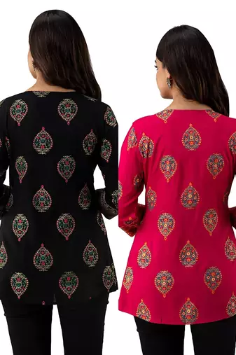 Pack of 2 indian handmade block printed rayon fabric designer tops & tunics for bottomwear & jeans