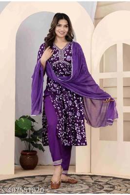 Party wear designer rayon printed purple kurti set for womens & girls 1