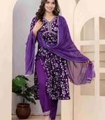 Party wear designer rayon printed purple kurti set for womens & girls