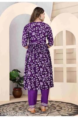Party wear designer rayon printed purple kurti set for womens & girls 2