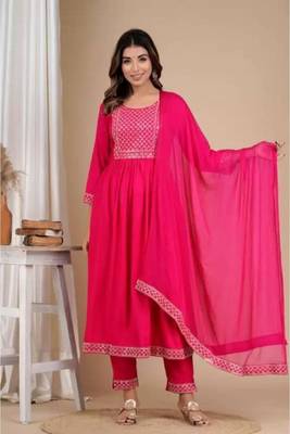 Women's rayon designer sequence embroidered designer indi d4 pink kurti set 5
