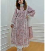 Rayon printed designer ethnic wear lace work kurti with pant & dupatta set for womens & girls