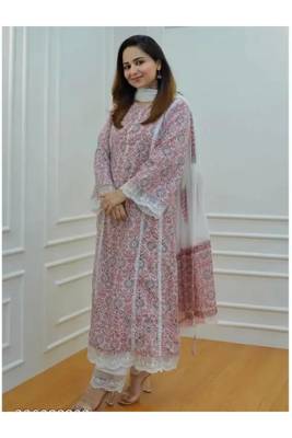 Rayon printed designer ethnic wear lace work kurti with pant & dupatta set for womens & girls 2
