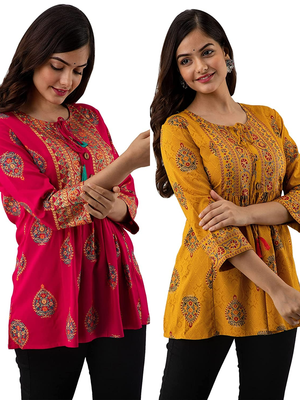Pack of 2 handmade block printed rayon fabric designer tops & tunics 2