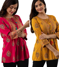 Pack of 2 handmade block printed rayon fabric designer tops & tunics