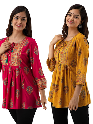 Pack of 2 handmade block printed rayon fabric designer tops & tunics 1