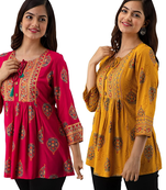 Pack of 2 handmade block printed rayon fabric designer tops & tunics