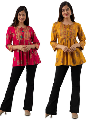 Pack of 2 handmade block printed rayon fabric designer tops & tunics 3