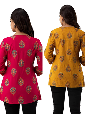 Pack of 2 handmade block printed rayon fabric designer tops & tunics 4