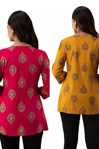 Pack of 2 handmade block printed rayon fabric designer tops & tunics