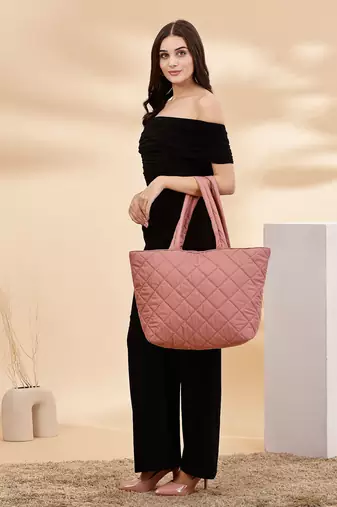 uno coral polyester diamond quilted handheld bag