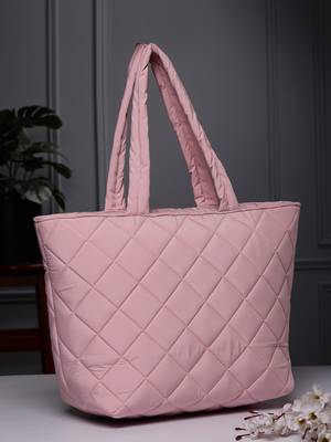 uno baby pink polyester diamond quilted handheld bag 1