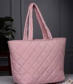 uno baby pink polyester diamond quilted handheld bag