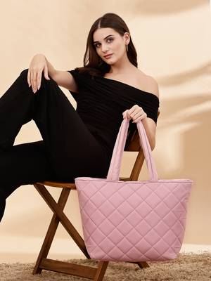 uno baby pink polyester diamond quilted handheld bag 3
