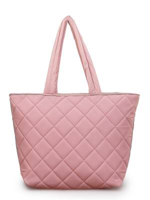 uno baby pink polyester diamond quilted handheld bag 4