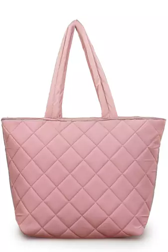 uno baby pink polyester diamond quilted handheld bag