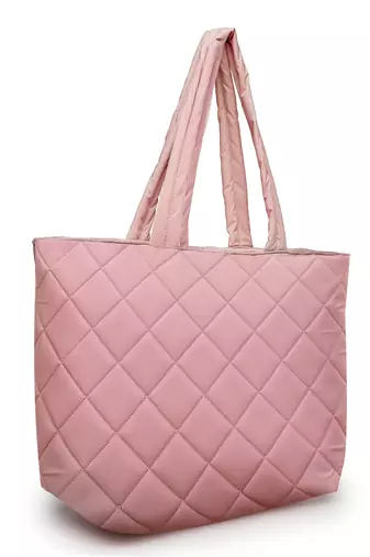 uno baby pink polyester diamond quilted handheld bag
