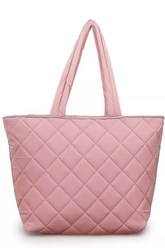 uno baby pink polyester diamond quilted handheld bag