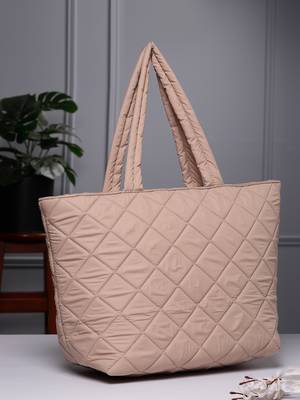 uno tan polyester diamond quilted handheld bag 1