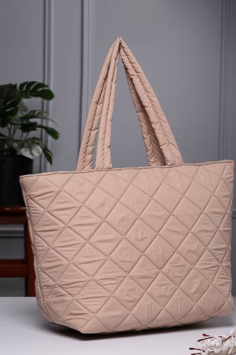 uno tan polyester diamond quilted handheld bag