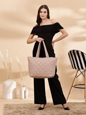 uno tan polyester diamond quilted handheld bag 3