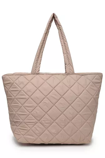 uno tan polyester diamond quilted handheld bag