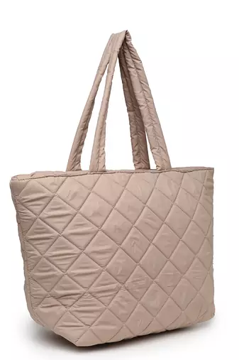 uno tan polyester diamond quilted handheld bag