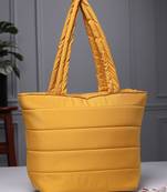 uno saffron yellow polyester striped quilted handheld bag