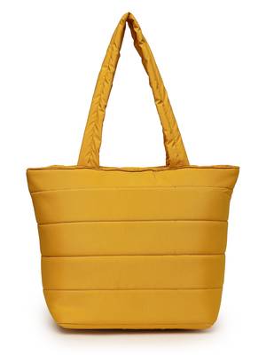 uno saffron yellow polyester striped quilted handheld bag 4