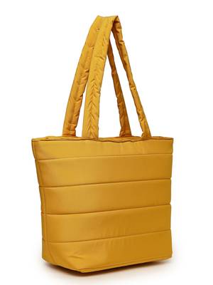 uno saffron yellow polyester striped quilted handheld bag 5