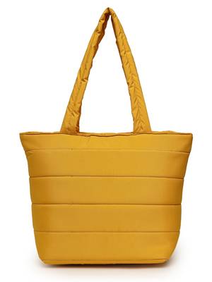 uno saffron yellow polyester striped quilted handheld bag 6