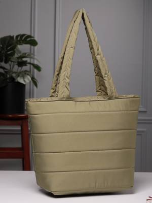 uno olive green polyester striped quilted handheld bag 1